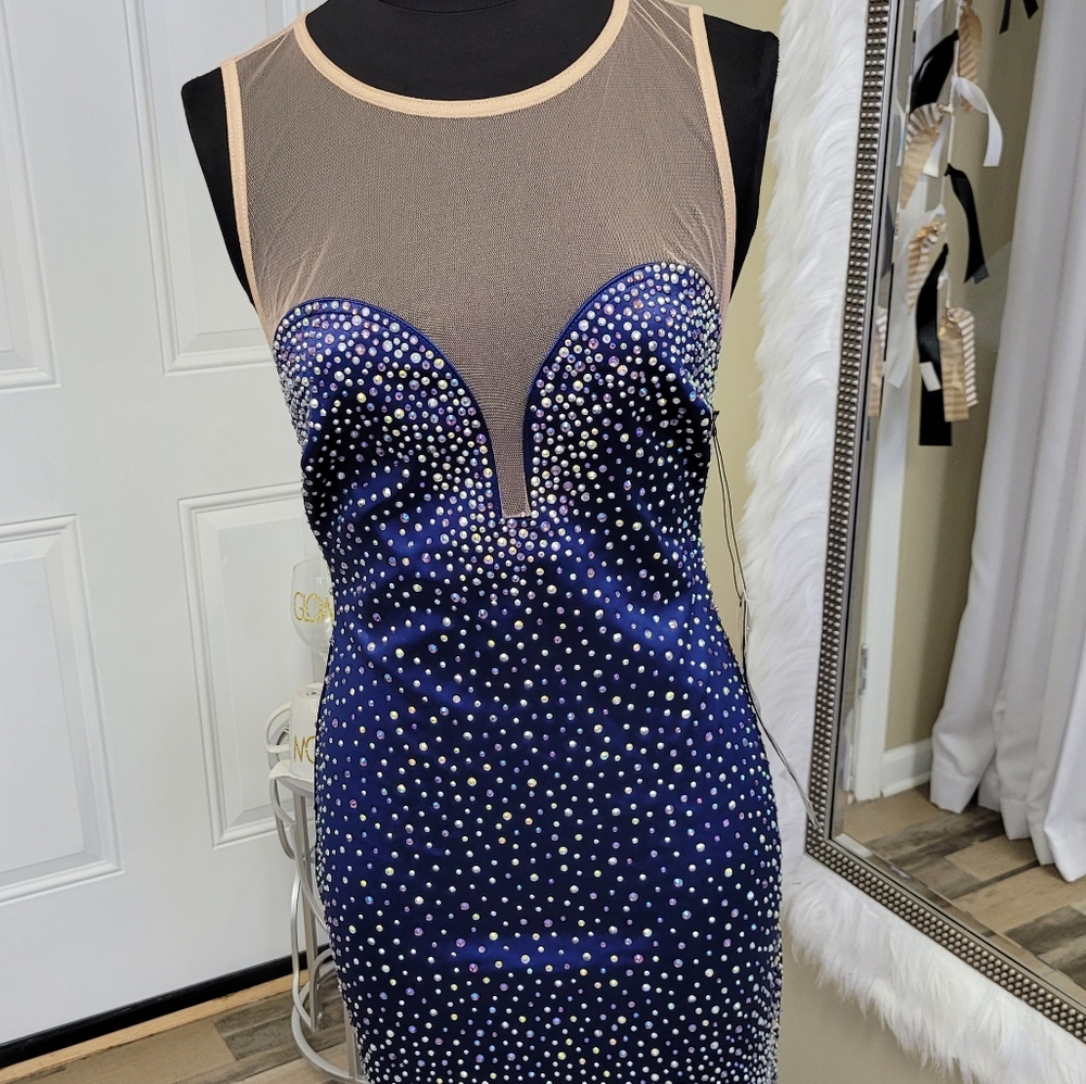 Blue Rhinestone covered party Dress